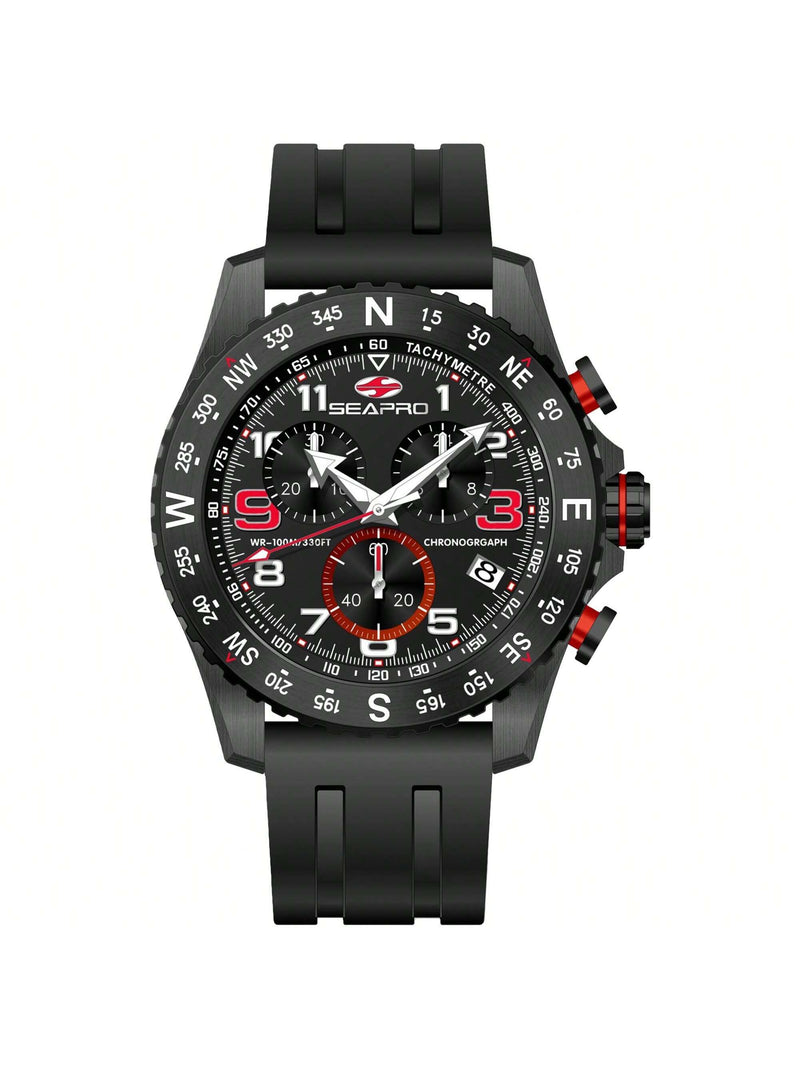 Seapro Men's Gallantry SP9730 Strap Black Dial Quartz Movement Buckle Clasp 44mm Round Watch