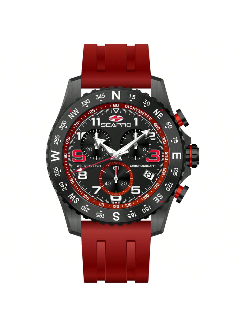 Seapro Men's Gallantry SP9732 Strap Black Dial Quartz Movement Buckle Clasp 44mm Round Watch