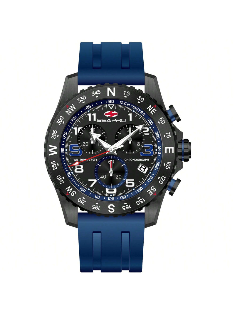 Seapro Men's Gallantry SP9733 Strap Black Dial Quartz Movement Buckle Clasp 44mm Round Watch