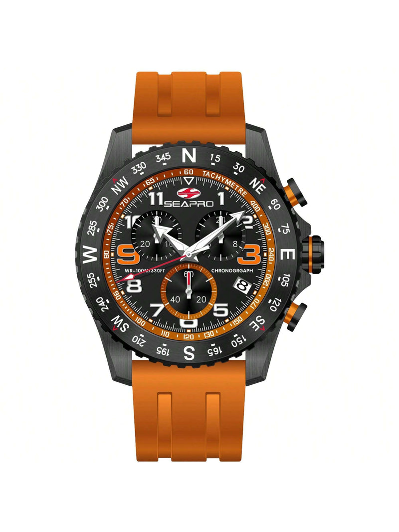 Seapro Men's Gallantry SP9734 Strap Black Dial Quartz Movement Buckle Clasp 44mm Round Watch