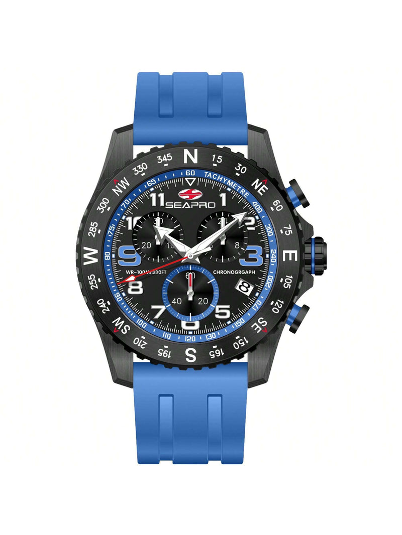 Seapro Men's Gallantry SP9735 Strap Black Dial Quartz Movement Buckle Clasp 44mm Round Watch