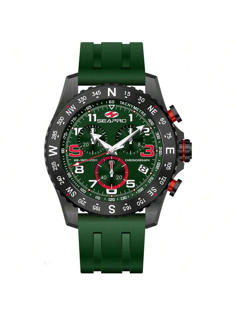Seapro Men's Gallantry SP9736 Strap Green Dial Quartz Movement Buckle Clasp 44mm Round Watch