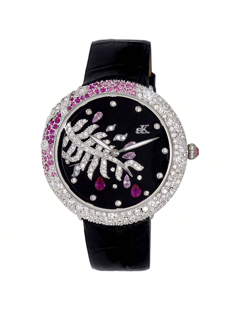 Adee Kaye Women's Majestic AK2118-LBK Strap Silver Dial Quartz Movement Buckle Clasp 20mm Round Watch