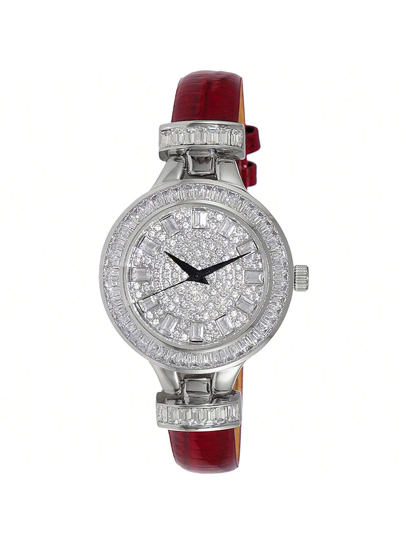 Adee Kaye Women's Gems AK2522-LRD Strap Silver Dial Quartz Movement Buckle Clasp 33mm Round Watch