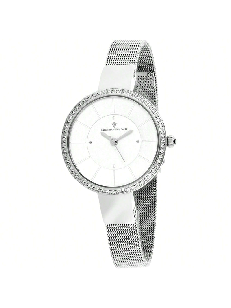 Christian Van Sant Women's Reign CV0220 Bracelet Silver Dial Quartz Movement Jewelry Clasp 32mm Round Watch