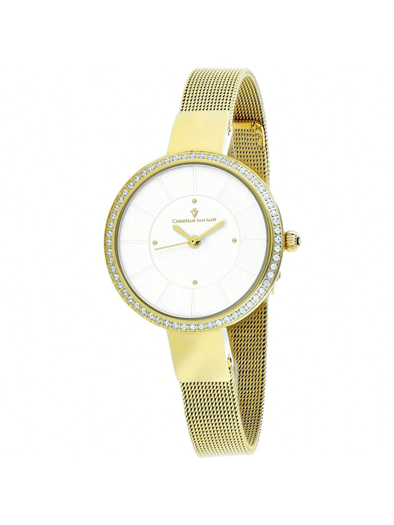 Christian Van Sant Women's Reign CV0222 Bracelet Silver Dial Quartz Movement Jewelry Clasp 32mm Round Watch