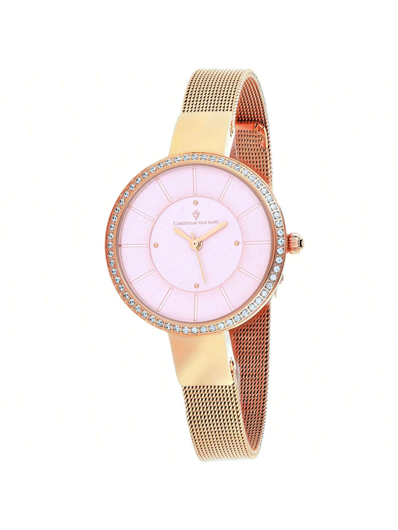Christian Van Sant Women's Reign CV0223 Bracelet Pink Dial Quartz Movement Jewelry Clasp 32mm Round Watch