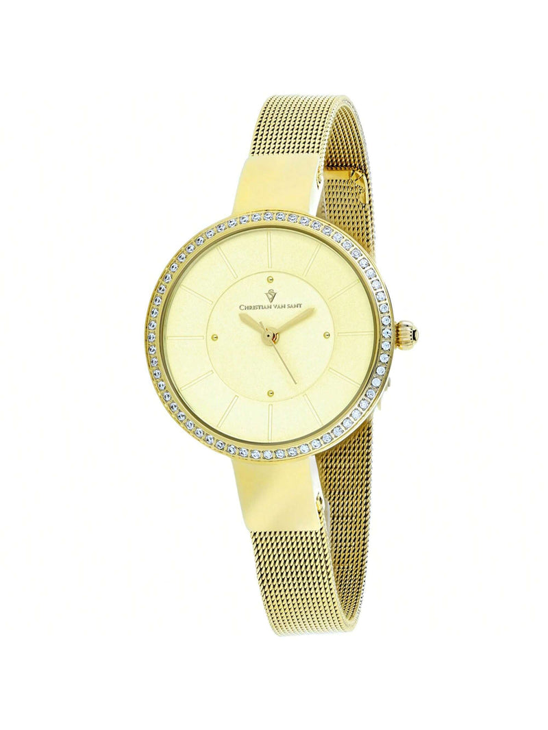 Christian Van Sant Women's Reign CV0224 Bracelet Gold tone Dial Quartz Movement Jewelry Clasp 32mm Round Watch