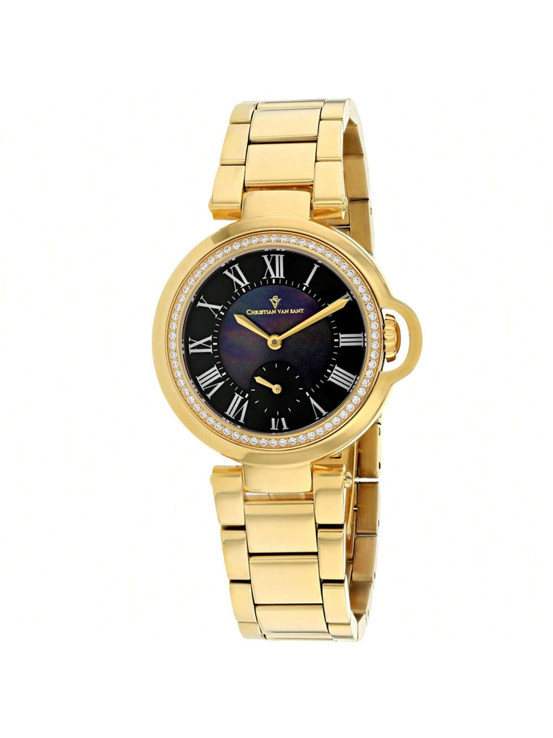 Christian Van Sant Women's Cybele CV0235 Bracelet Black mother of pearl Dial Quartz Movement Deployment Clasp 35mm Round Watch