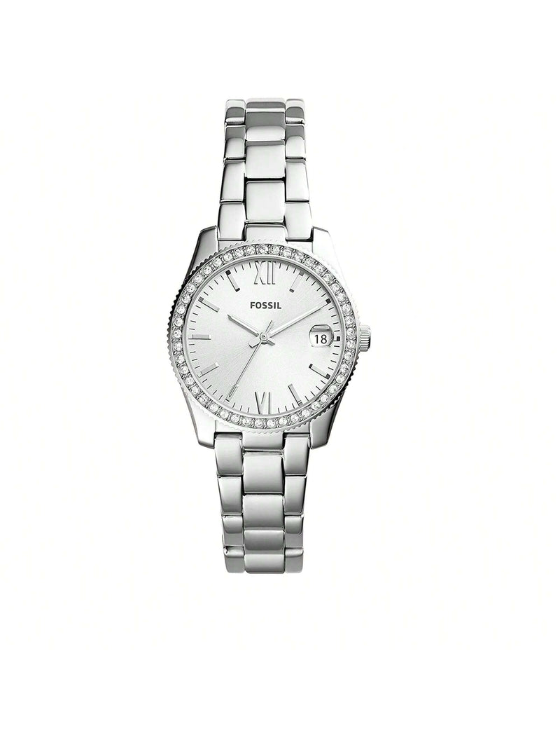 Fossil Women's Scarlette ES4317 Bracelet Silver Dial Quartz Movement Fold over Clasp 32mm Round Watch