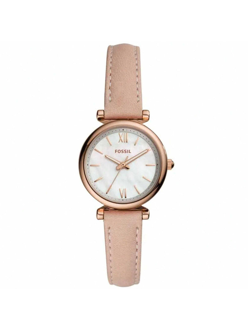 Fossil Women's Carlie Mini ES4699 Strap White MOP Dial Quartz Movement Buckle Clasp 28mm Round Watch