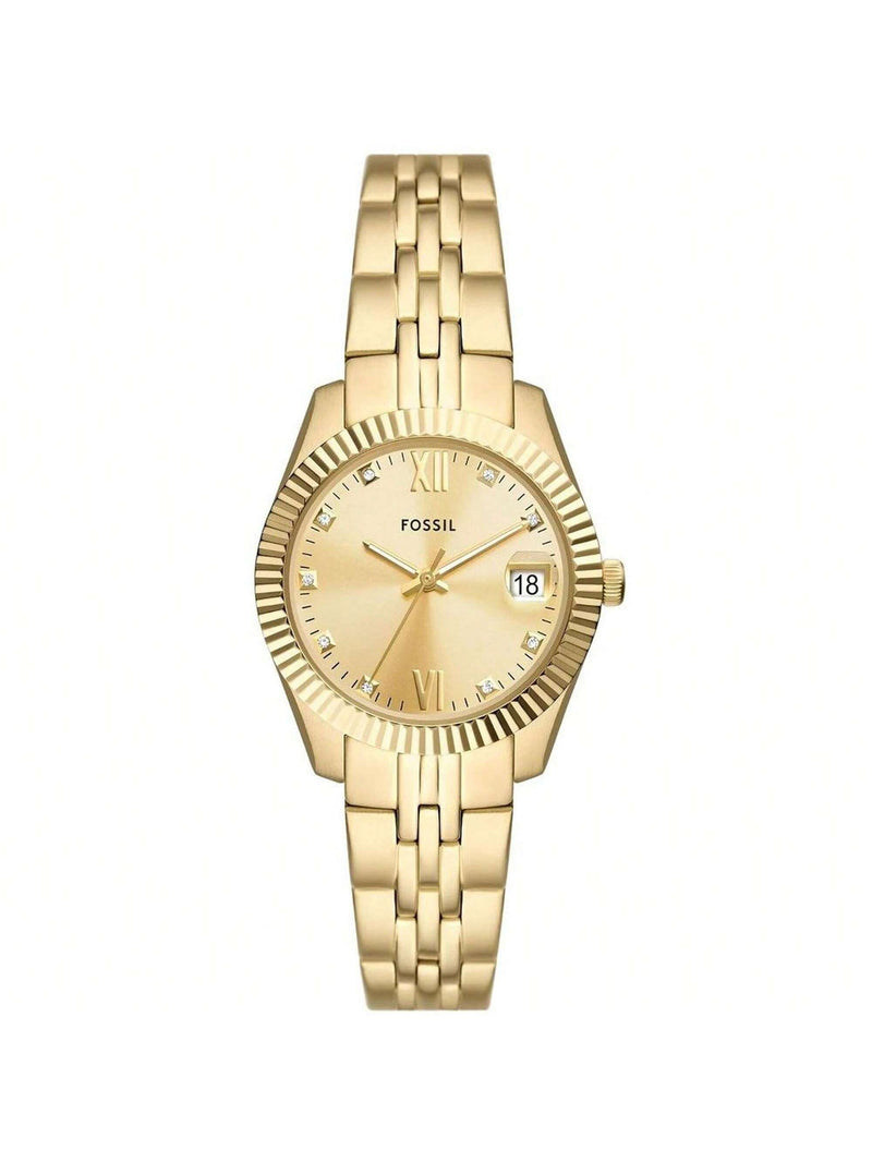 Fossil Women's Scarlette ES5338 Bracelet Gold Dial Quartz Movement Foldover Clasp 32mm Round Watch