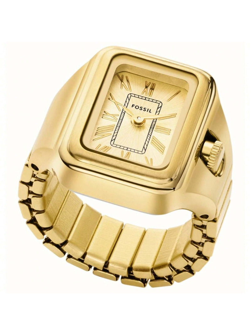 Fossil Women's Raquel Watch Ring ES5343 Bracelet Gold Dial Quartz Movement Expansion Band Clasp 14mm Rectangle Watch