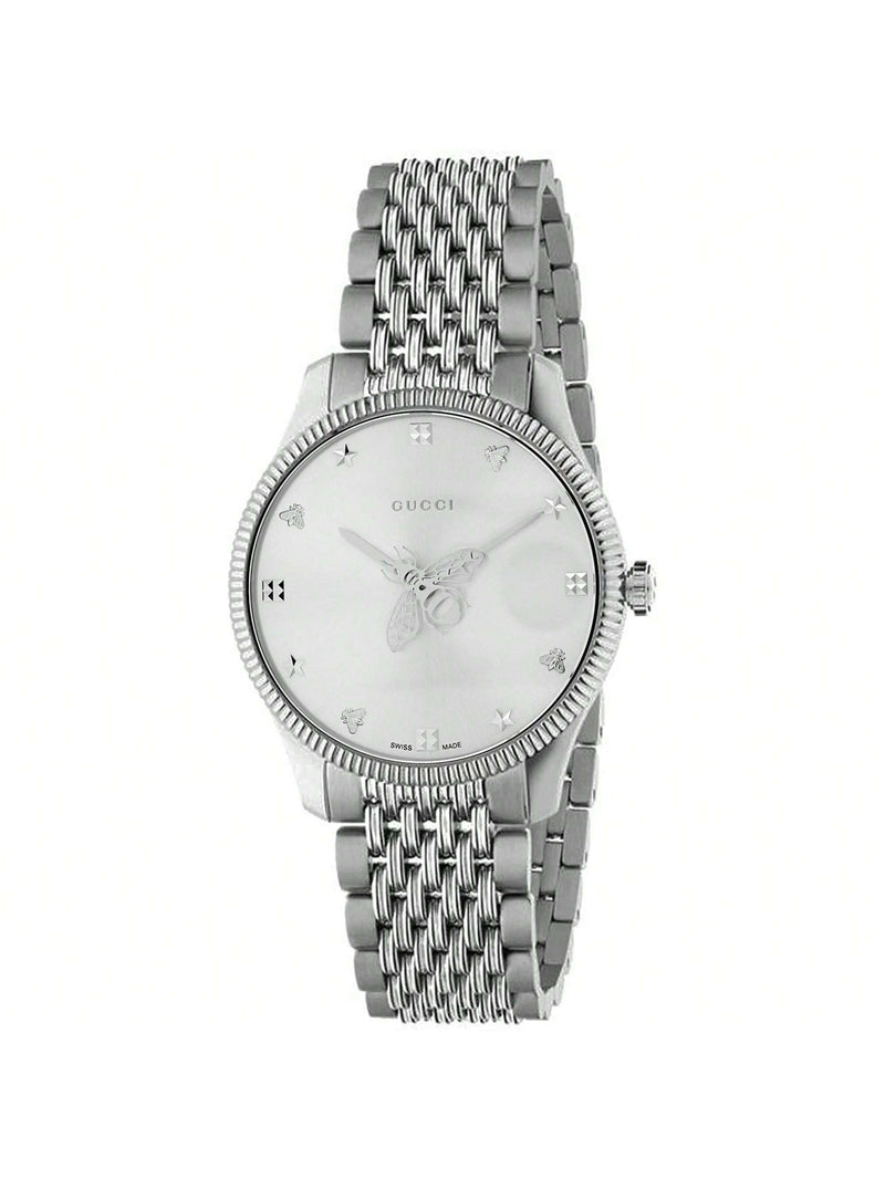 Gucci Women's G-Timeless YA1264153 Bracelet Silver Dial Quartz Movement Deployment Clasp 26mm Round Watch
