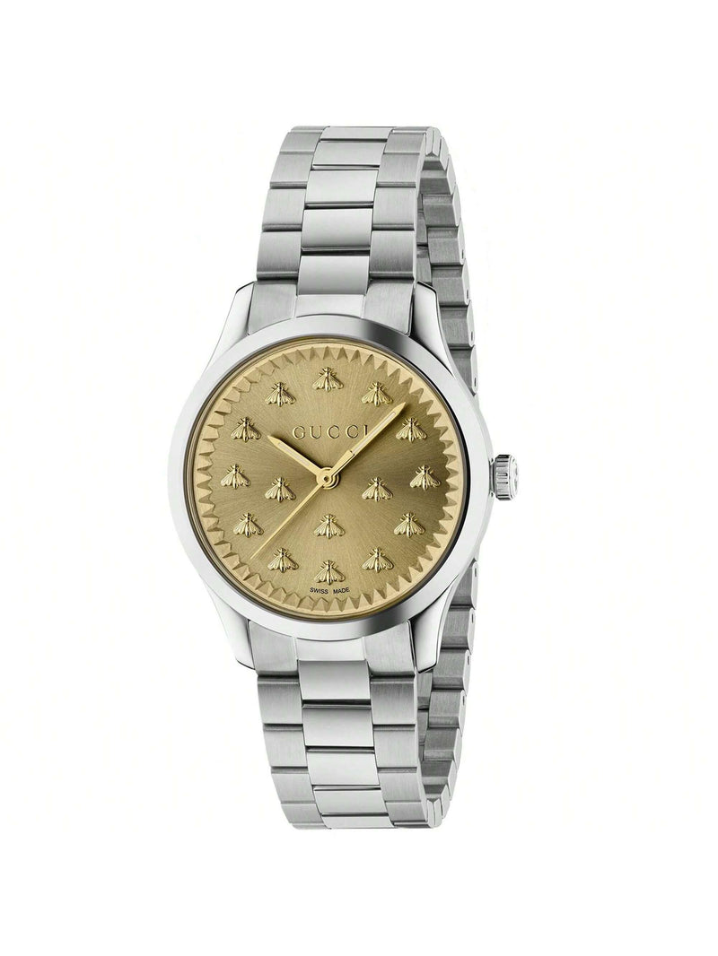 Gucci Women's G-Timeless YA1265035 Bracelet Gold Dial Quartz Movement Foldover Clasp 30mm Round Watch
