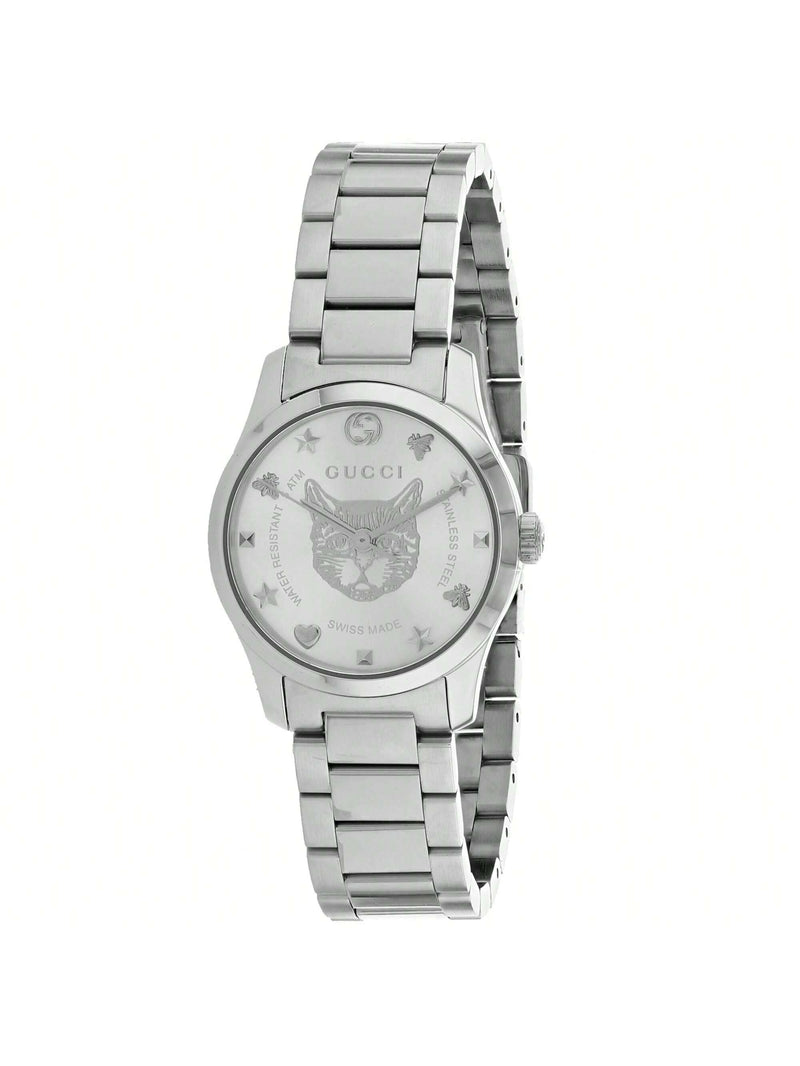 Gucci Women's G-Timeless YA126595 Bracelet Silver Dial Quartz Movement Deployment Clasp 26mm Round Watch
