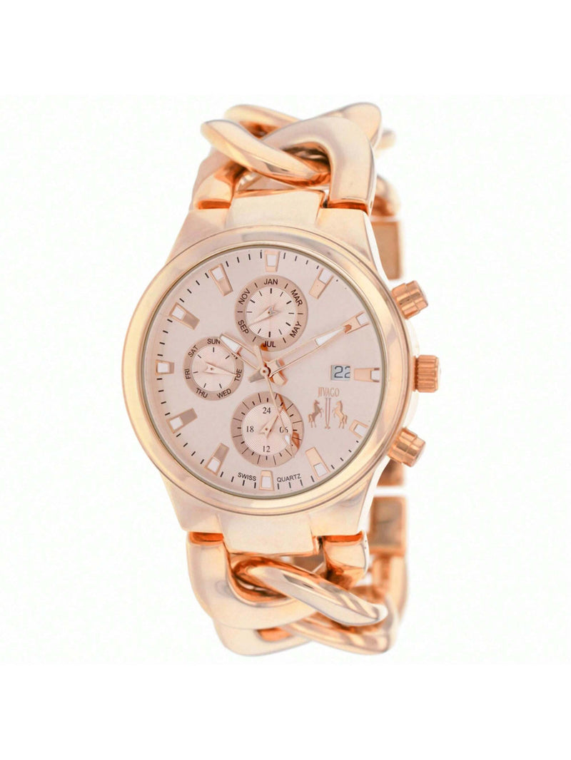 Jivago Women's Lev JV1224 Bracelet Rose Gold Dial Swiss Parts Quartz  Movement Jewelry Clasp 38mm Round Watch
