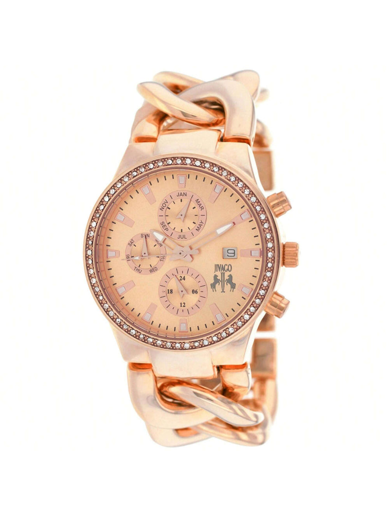 Jivago Women's Lev JV1227 Bracelet Rose Gold Dial Swiss Parts Quartz  Movement Jewelry Clasp 38mm Round Watch
