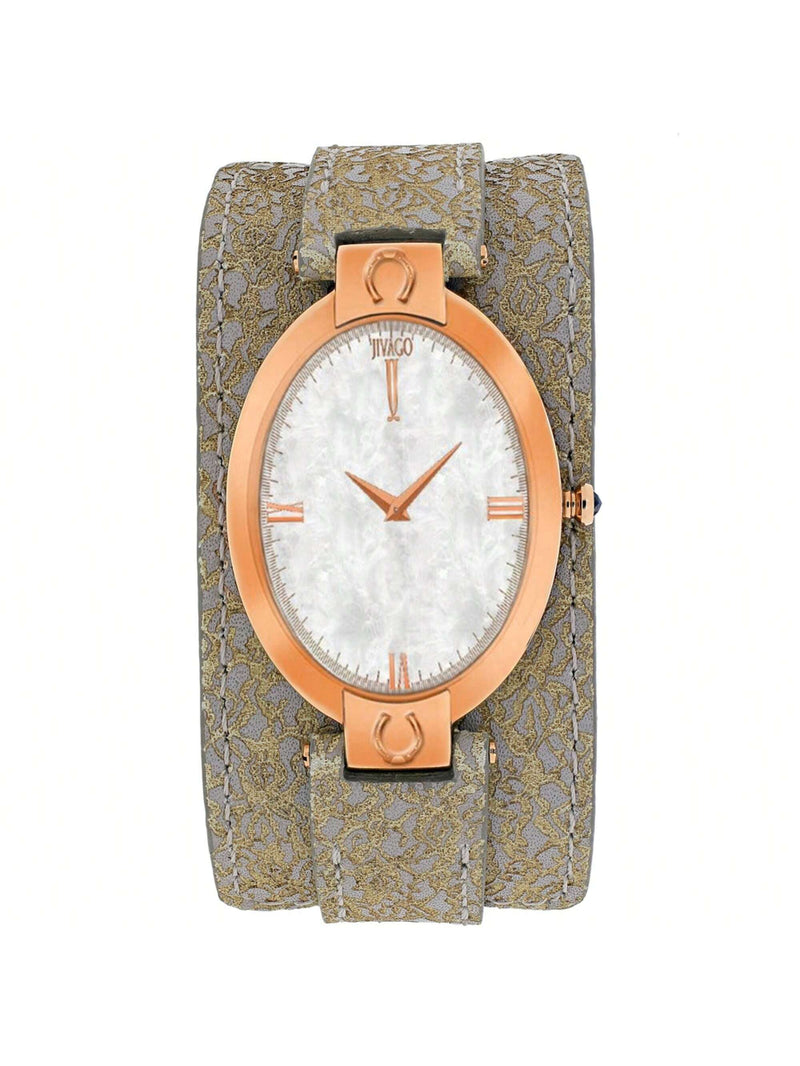 Jivago Women's Good luck JV1832 Strap White MOP Dial Swiss Parts Quartz  Movement Buckle Clasp 30mm Oval Watch
