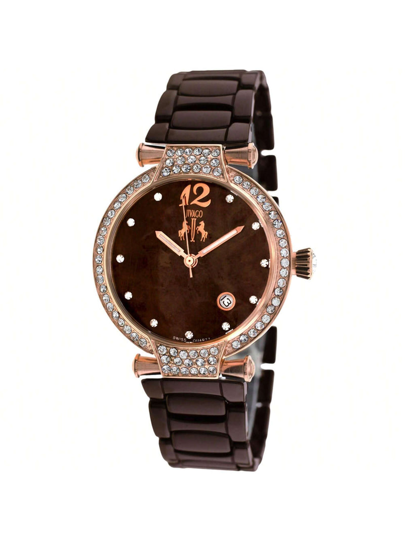 Jivago Women's Bijoux JV2212 Bracelet Brown MOP Dial Swiss Parts Quartz  Movement Deployment Clasp 36mm Round Watch
