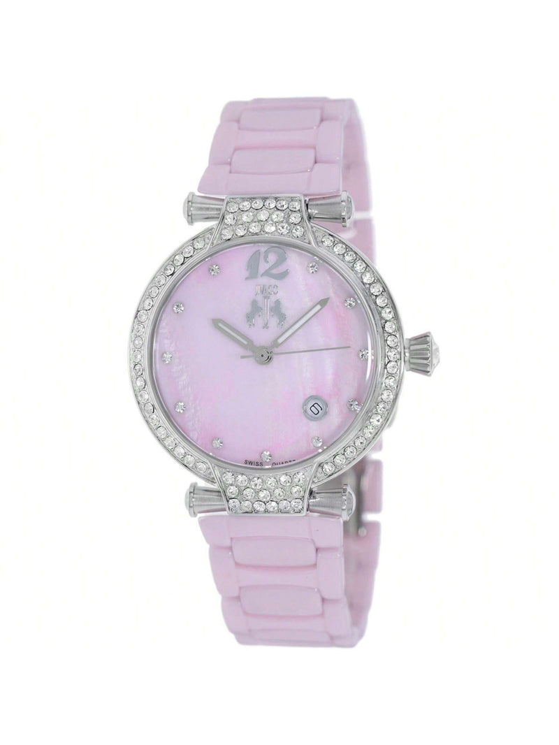 Jivago Women's Bijoux JV2213 Bracelet Pink MOP Dial Swiss Parts Quartz  Movement Deployment Clasp 36mm Round Watch
