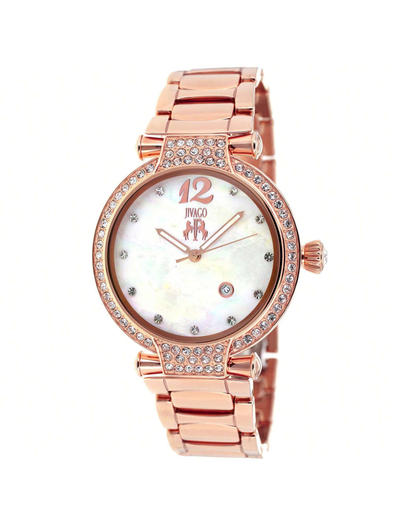 Jivago Women's Bijoux JV2218 Bracelet White MOP Dial Swiss Parts Quartz  Movement Deployment Clasp 36mm Round Watch