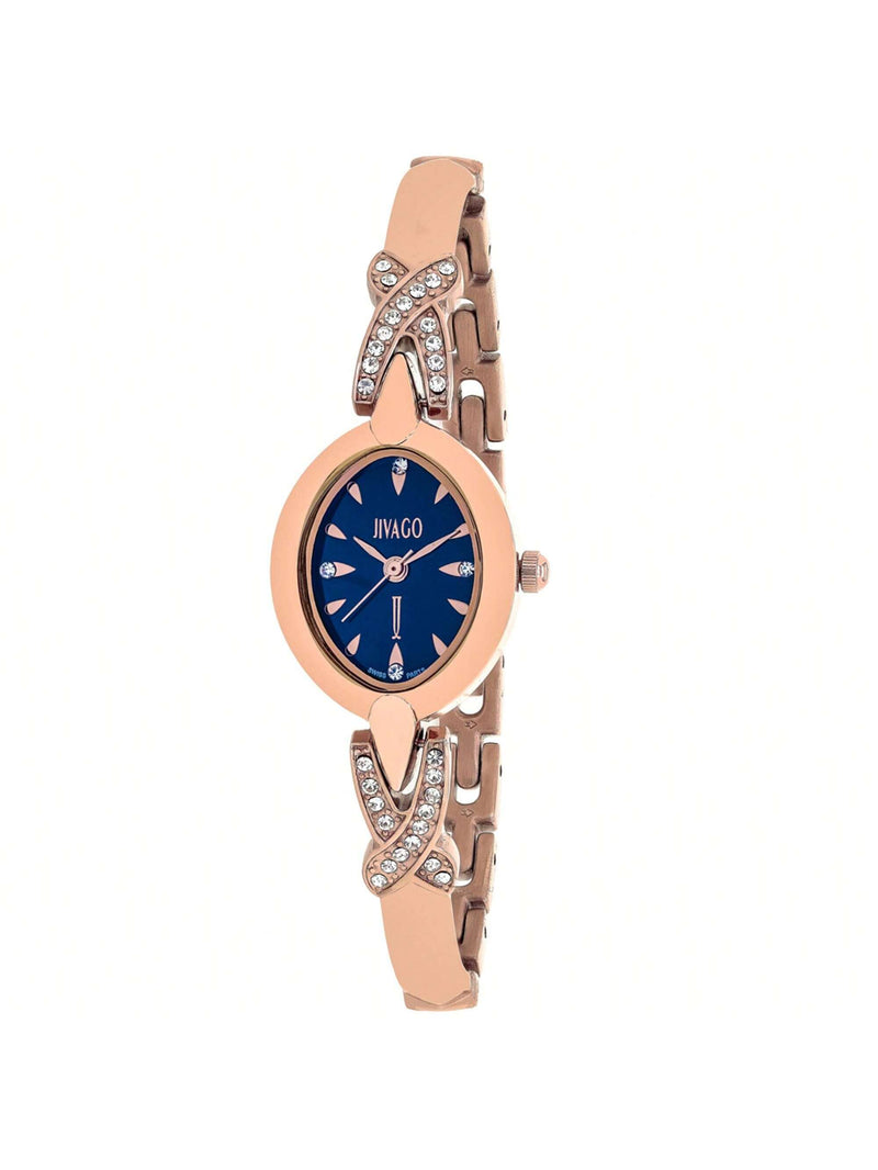 Jivago Women's Via JV3614 Bracelet Blue Dial Quartz Movement Jewelry Clasp 20mm Oval Watch