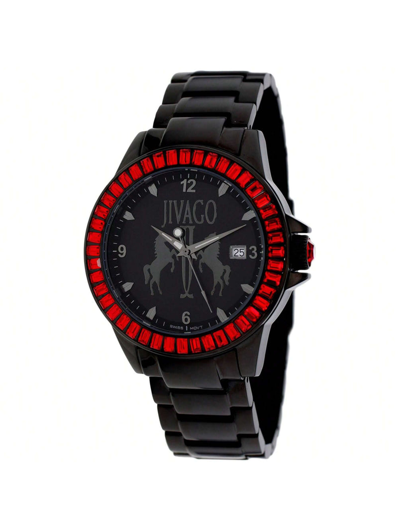 Jivago Women's Folie JV4216 Bracelet Black Dial Swiss Parts Quartz  Movement Deployment Clasp 42mm Round Watch