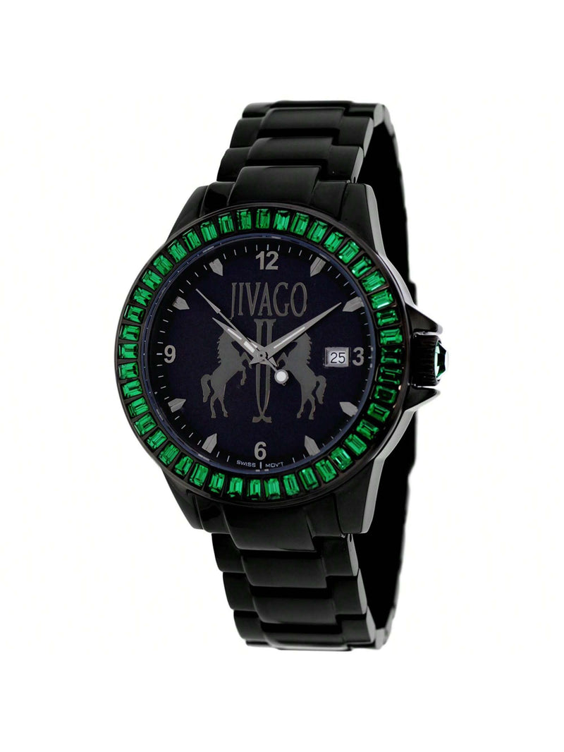 Jivago Women's Folie JV4217 Bracelet Black Dial Swiss Parts Quartz  Movement Deployment Clasp 42mm Round Watch