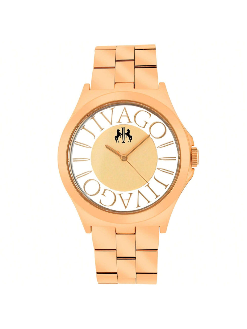 Jivago Women's Fun JV8411 Bracelet Rose gold Dial Swiss Parts Quartz  Movement Fold over Clasp 40mm Round Watch
