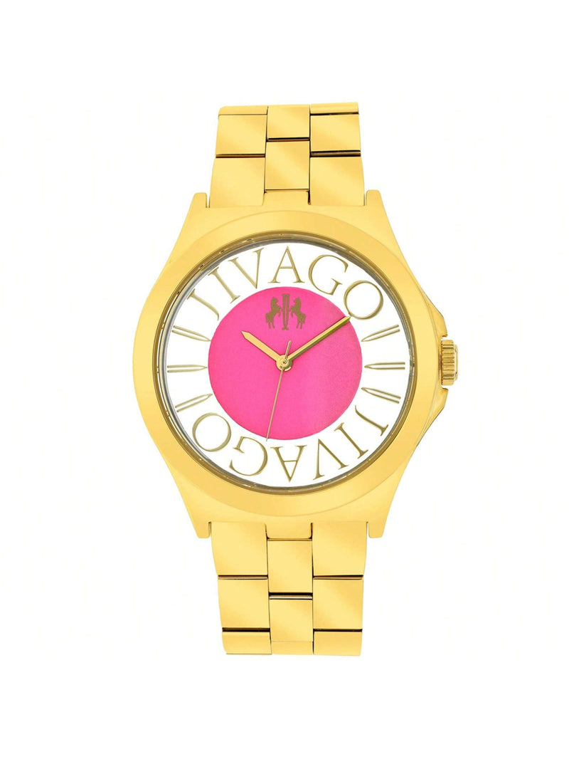 Jivago Women's Fun JV8413 Bracelet Pink Dial Swiss Parts Quartz  Movement Fold over Clasp 40mm Round Watch