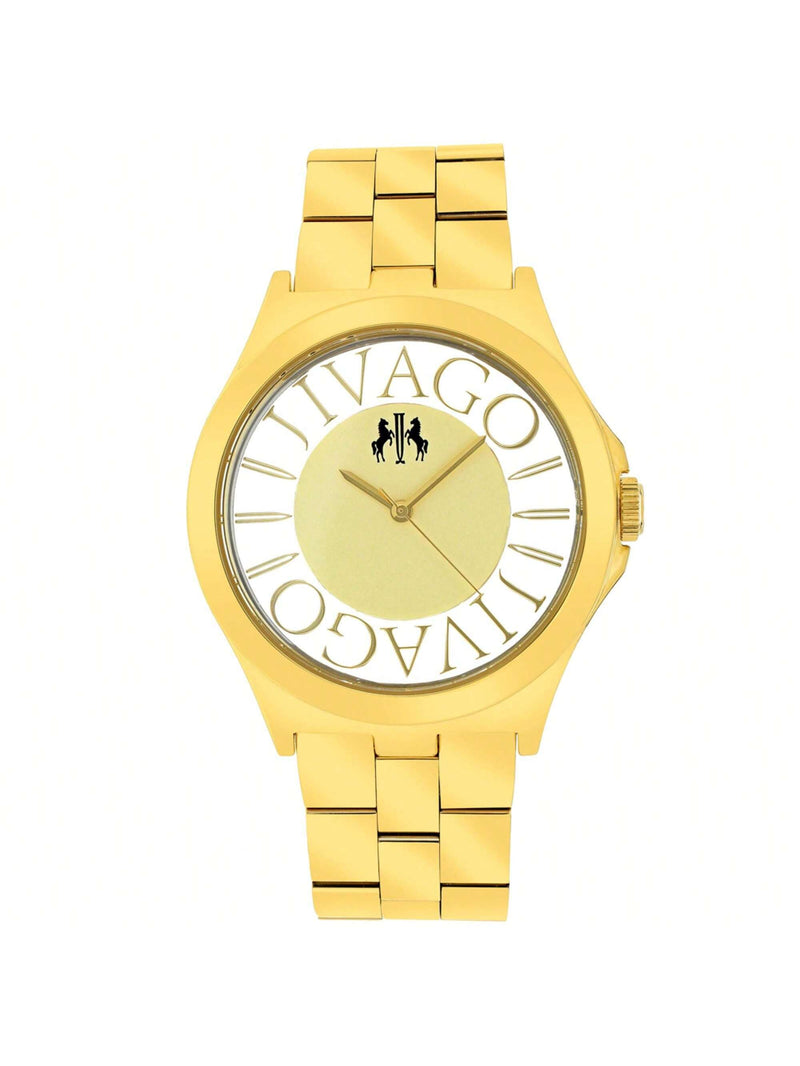 Jivago Women's Fun JV8414 Bracelet Gold tone Dial Swiss Parts Quartz  Movement Fold over Clasp 40mm Round Watch