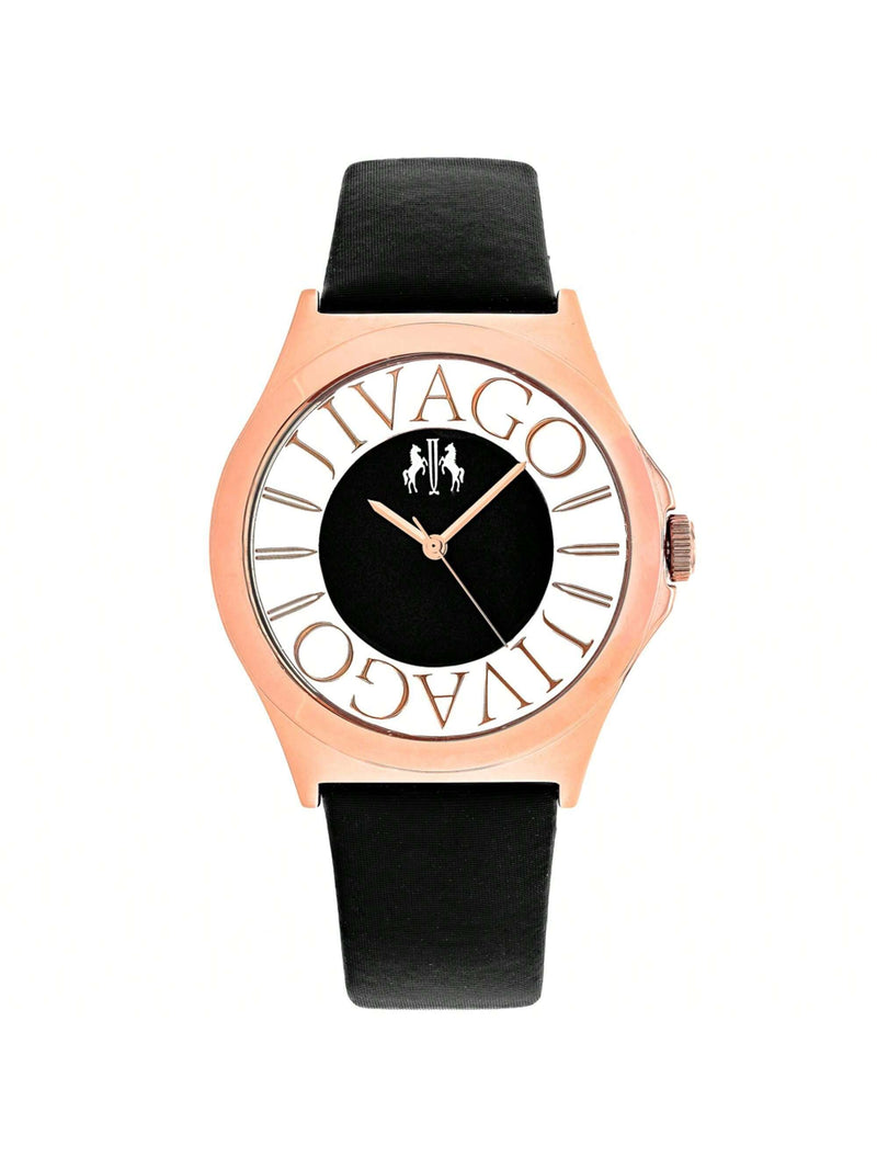 Jivago Women's Fun JV8431 Strap Black Dial Swiss Parts Quartz  Movement Buckle Clasp 40mm Round Watch