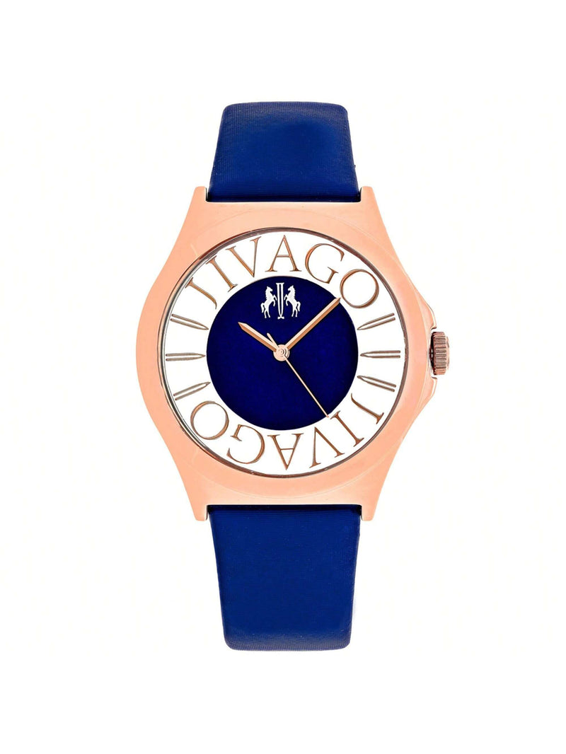Jivago Women's Fun JV8435 Strap Blue Dial Swiss Parts Quartz  Movement Buckle Clasp 40mm Round Watch