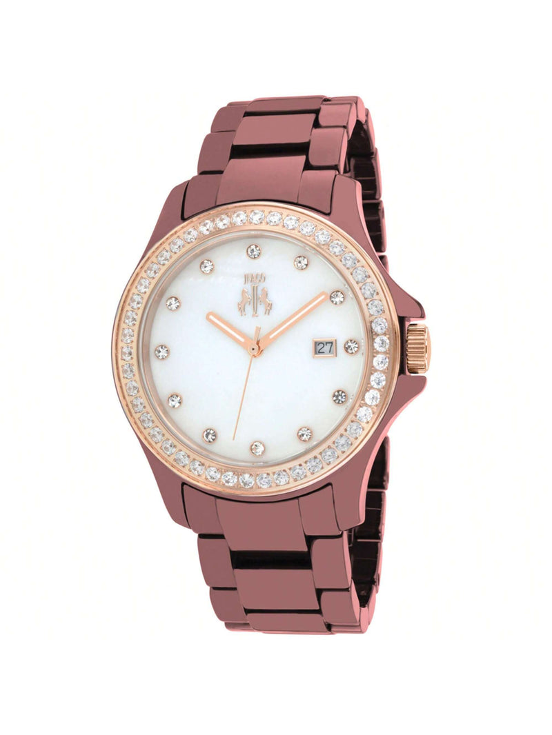Jivago Women's Ceramic JV9415 Bracelet Maroon MOP Dial Quartz Movement Deployment Clasp 38mm Round Watch