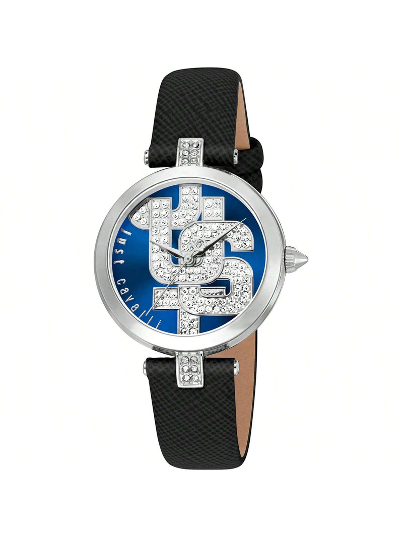 Just Cavalli Women's Maiuscola JC1L241L0015 Strap Blue Dial Quartz Movement Buckle Clasp 32mm Round Watch