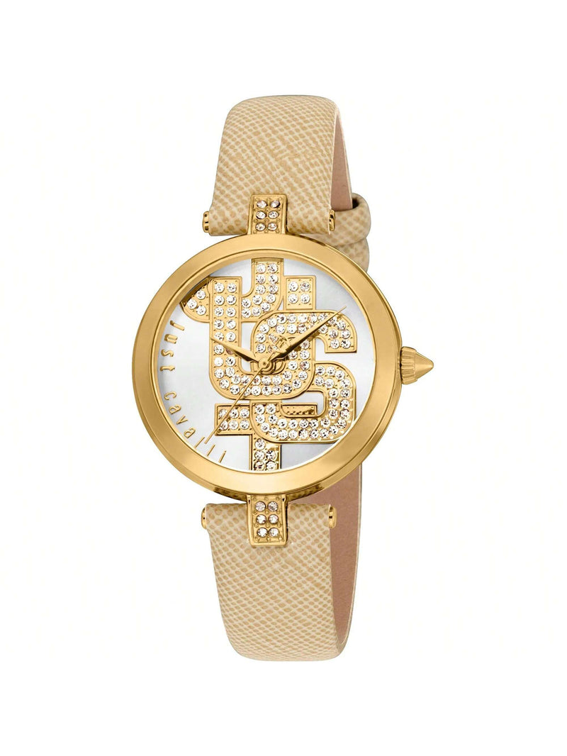 Just Cavalli Women's Maiuscola JC1L241L0025 Strap Silver Dial Quartz Movement Buckle Clasp 32mm Round Watch