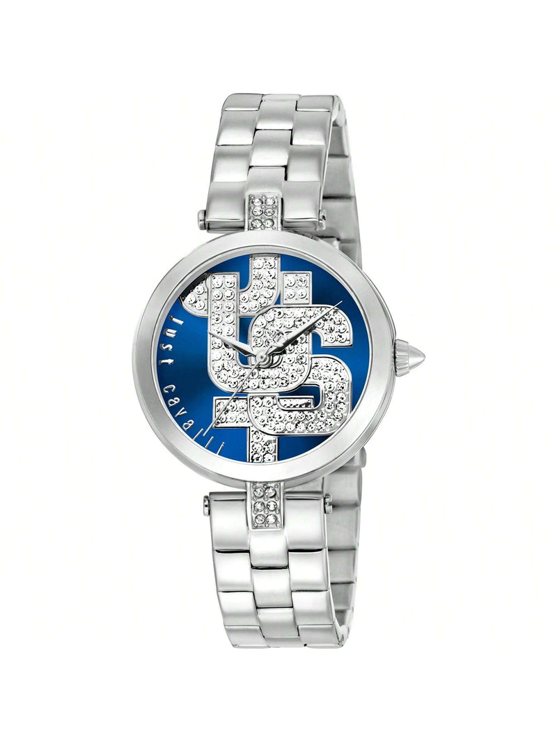 Just Cavalli Women's Maiuscola JC1L241M0045 Strap Blue Dial Quartz Movement Buckle Clasp 32mm Round Watch