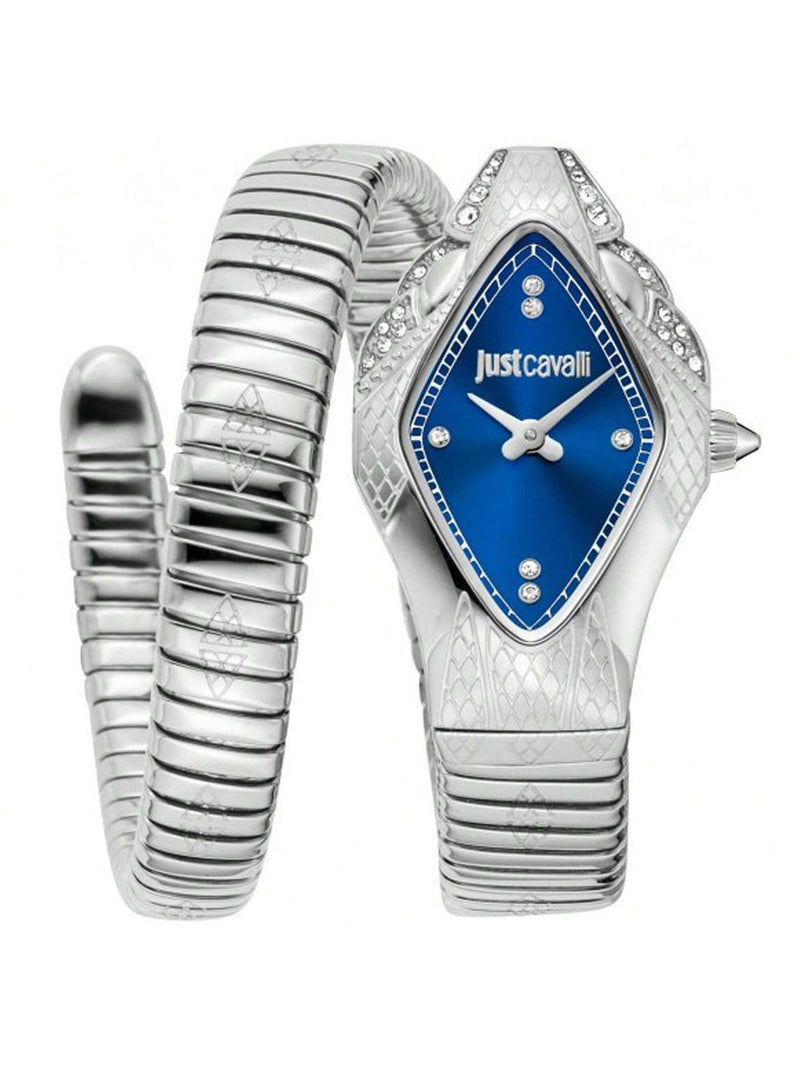 Just Cavalli Women's Ferocious JC1L306M0015 Bracelet Blue Dial Quartz Movement Bangle Clasp 22mm Diamond Watch