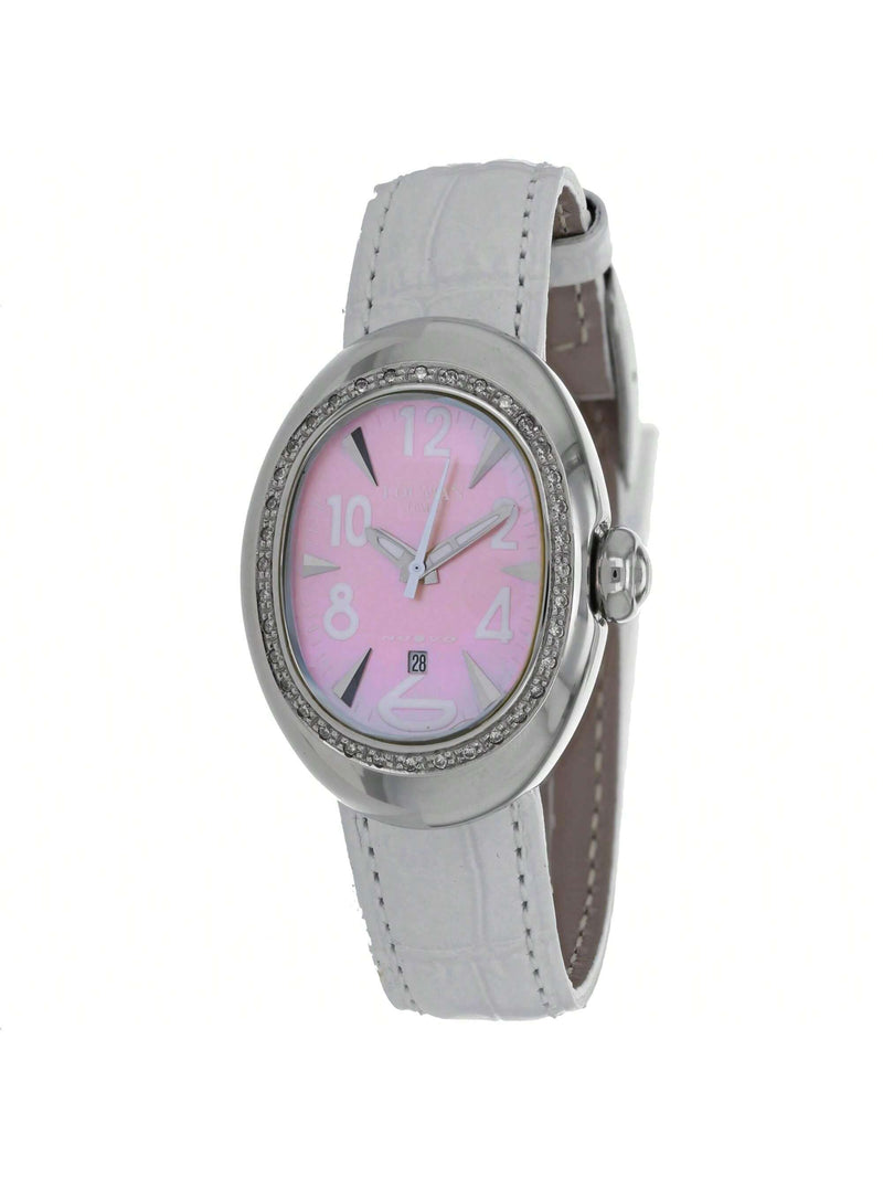 Locman Women's Diamond Nuovo 028MOPPKD/WH Strap Mother of pearl Dial Quartz Movement Buckle Clasp 40mm Oval Watch