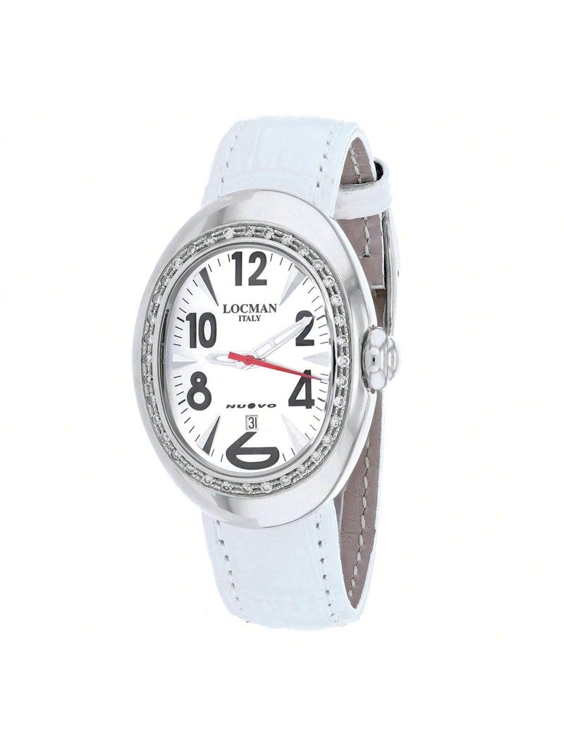 Locman Women's Diamond Classic 028MOPWHD/WH Strap Mother of pearl Dial Quartz Movement Buckle Clasp 30mm Round Watch