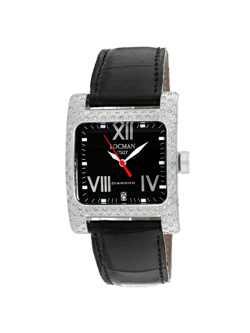 Locman Women's Diamond Classic 431BKD Strap Black Dial Quartz Movement Buckle Clasp 34mm Rectangle Watch