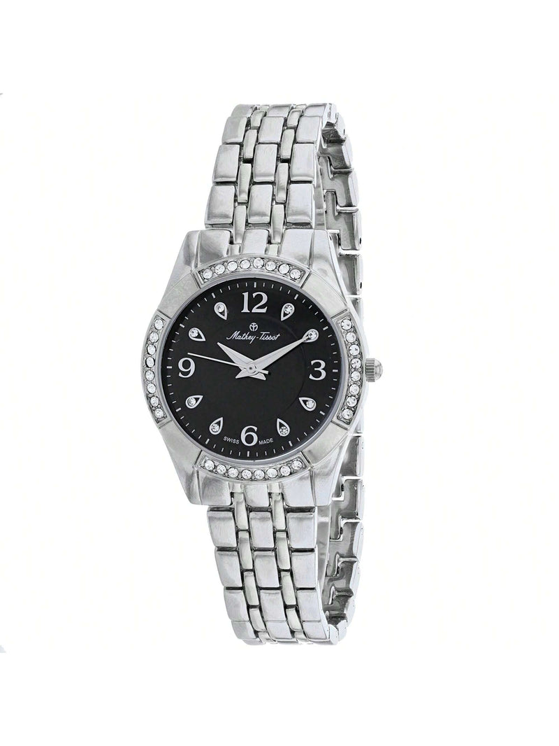 Mathey Tissot Women's FLEURY 2568 D2568AN Bracelet Black Dial Quartz Movement Jewelry Clasp 30mm Round Watch