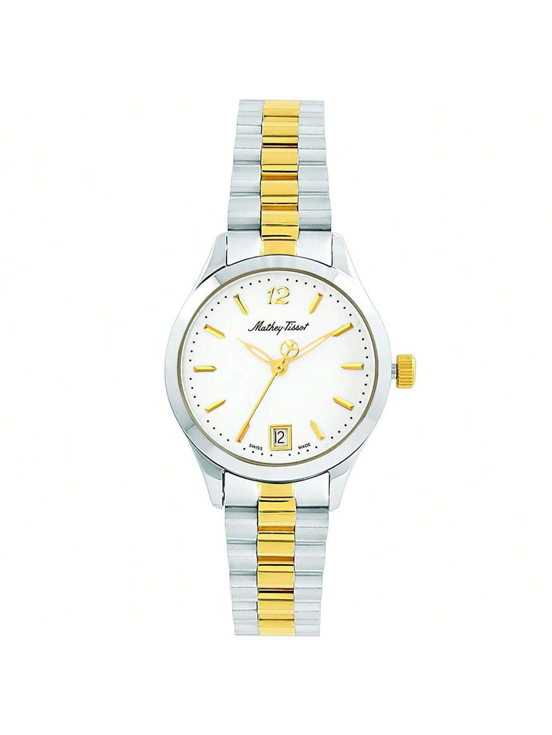 Mathey Tissot Women's Urban D411MBI Bracelet White Dial Quartz Movement Fold over Clasp 30mm Round Watch