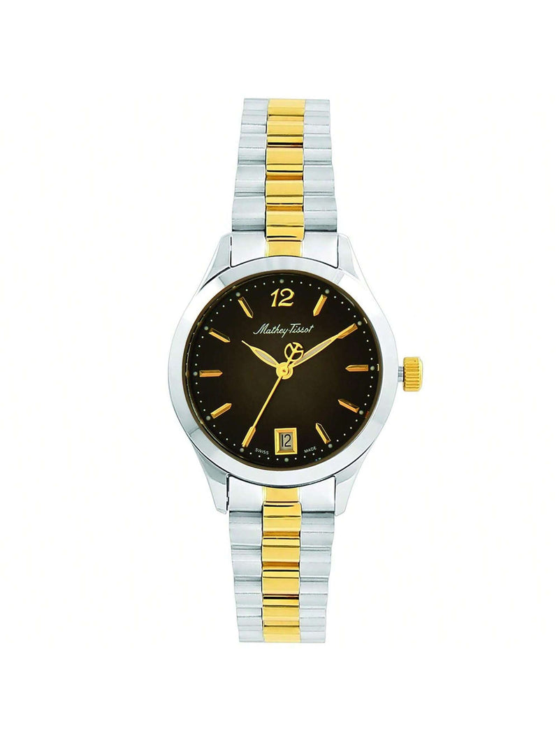 Mathey Tissot Women's Urban D411MBN Bracelet Black Dial Quartz Movement Fold over Clasp 30mm Round Watch