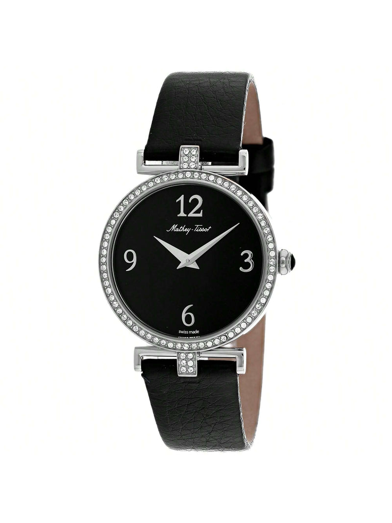 Mathey Tissot Women's Gaia D587QAN Strap Black Dial Quartz Movement Buckle Clasp 34mm Round Watch