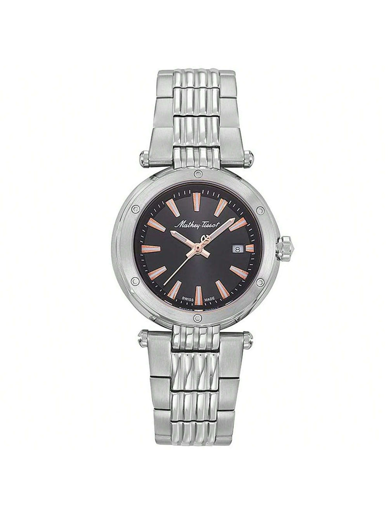 Mathey Tissot Women's Neptune D912RRN Bracelet Black Dial Quartz Movement Deployment Clasp 32mm Round Watch