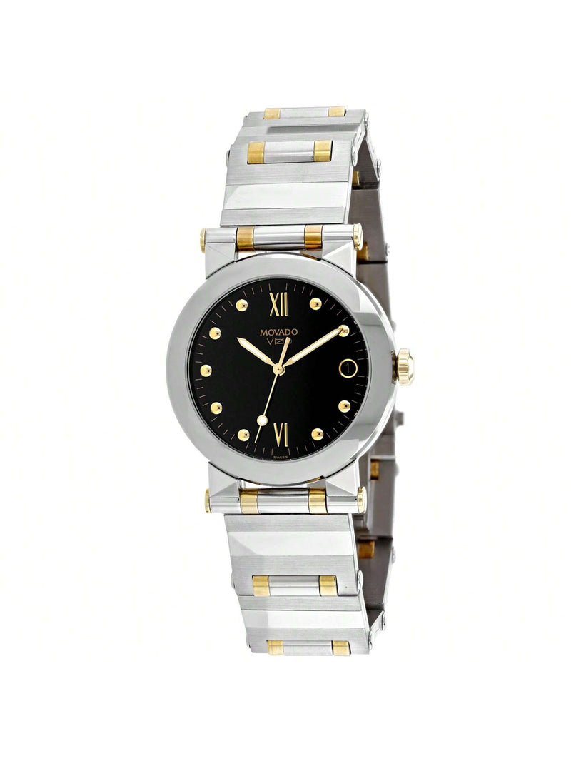 Movado Women's Vizio 1603587 Bracelet Black Dial Quartz Movement Deployment Clasp 25mm Round Watch