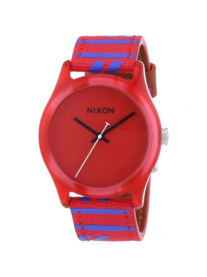 Nixon Women's Mod A402-200 Strap Red Dial Quartz Movement Buckle Clasp 42mm Round Watch