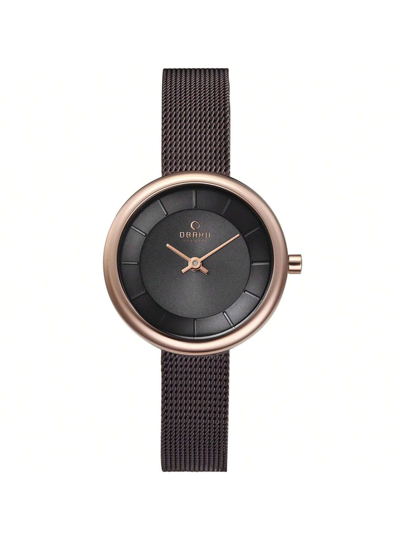Obaku Women's Classic V146LXVNMN Bracelet Black Dial Quartz Movement Jewelry Clasp 27mm Round Watch